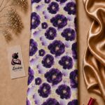 Elegant purple blooms create a luxurious floral pattern, enhanced with delicate golden botanical accents on silk jacquard - Silk Jacquard (JD07)