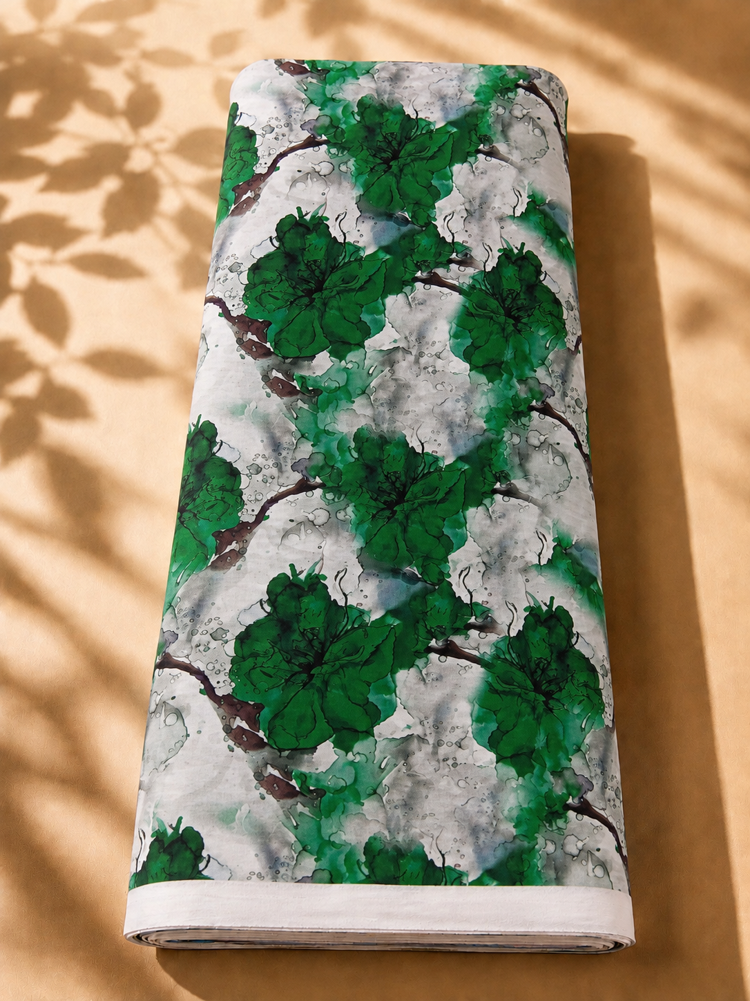2026/08/1000057458.png Artistic floral print featuring rich emerald-green blooms with watercolor details on a soft ivory and grey background. - Image 1