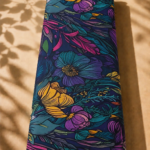 Rich botanical floral design featuring layered flowers and lush leaves in teal, purple, blue, pink, and golden yellow over a deep navy background - SWISS COTTON (PC01)