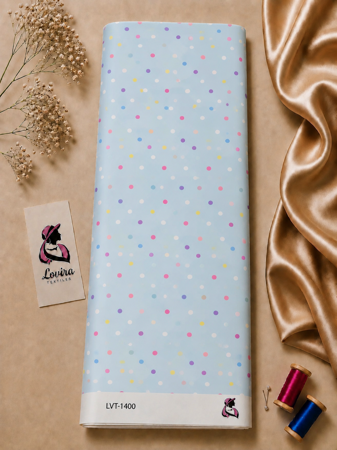 2026/08/1000057916-1.png Colorful mini polka dots on a soft baby blue background for a playful, delicate look - Italian Silk (ST01) - Image 1