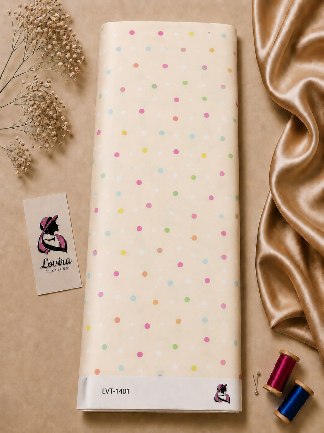2026/08/1000057917.png Playful multicolor polka dots on a soft cream background for a fresh, cheerful look - Italian Silk (ST01) - الصورة 1