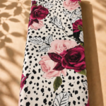 Elegant rose print in deep burgundy and soft pink with black spotted details - Spanish Cotton (PC11)