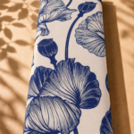 Elegant navy blue botanical floral sketch on a soft ivory background - Spanish Cotton (PC11)