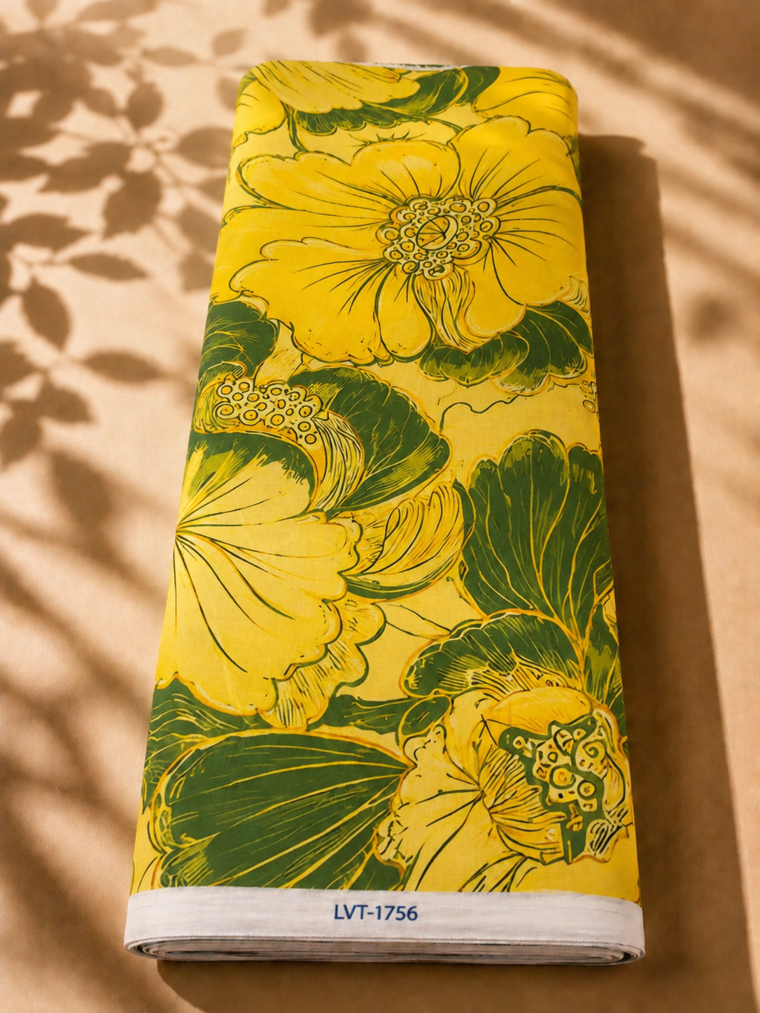 2026/08/1000057988.png Bold yellow floral design with large flowers and deep green leaves - Spanish Cotton (PC11) - الصورة 1