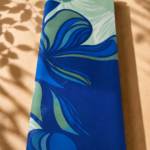 Bold abstract floral design in royal blue and soft mint green - Spanish Cotton (PC11)