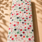 White chiffon with playful multicolored dots in red, green, pink, gray, and black - Italian Chiffon (CF01)