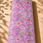 Soft pink chiffon with elegant purple and pink florals accented by delicate green leaves - Italian Chiffon (CF01)