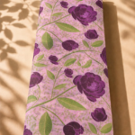 Soft pink chiffon with elegant deep purple roses and fresh green leafy vines - Italian Chiffon (CF01)