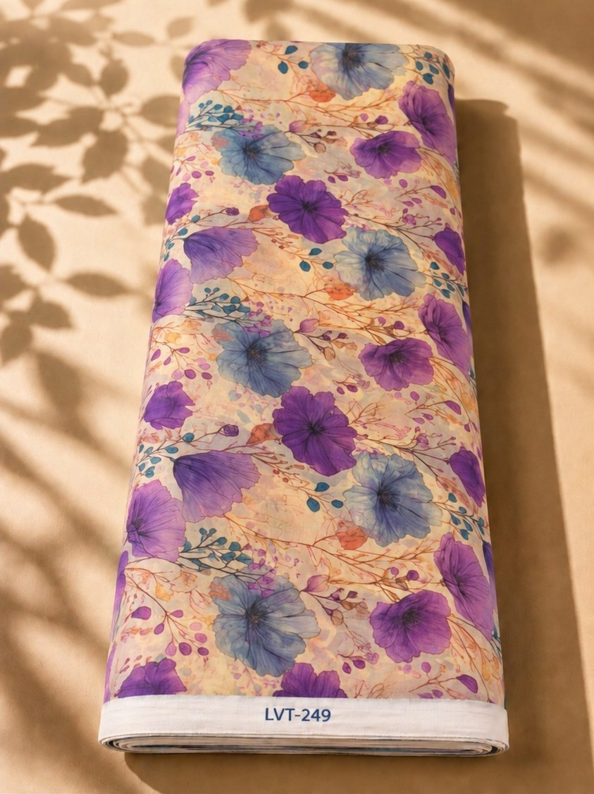 2026/08/1000058574.png Soft beige chiffon with elegant purple and smoky blue watercolor florals accented by delicate botanical branches - Italian Chiffon (CF01) - Image 1