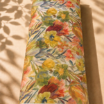 Ivory chiffon adorned with artistic watercolor florals in yellow, coral, green, and warm earthy tones - Italian Chiffon (CF01)