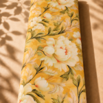 Warm golden yellow cotton with large ivory florals and elegant olive-green flowing leaves - Italian Cotton (PC02)