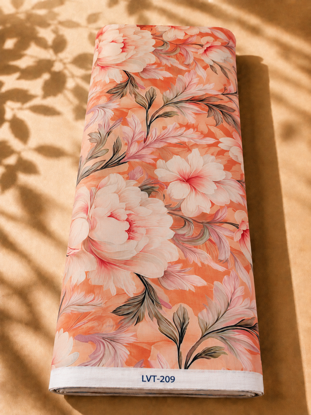 2026/08/1000058898.png Soft peach cotton with large ivory florals and elegant flowing leaves in blush pink and taupe tones - Italian Cotton (PC02) - الصورة 1