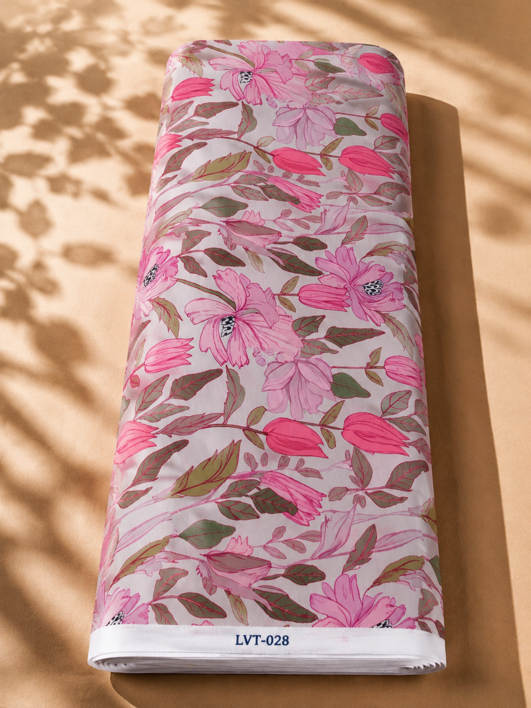 2026/08/1000059203.png Soft white cotton with delicate pink floral blooms and buds, accented by muted olive-green leaves - Italian Cotton (PC02) - Image 1