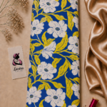 Bold white floral design with yellow leaves on a royal blue background - Italian Silk (ST01)