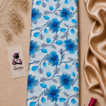 Bright blue floral design with delicate leaves on a soft white background - Italian Silk (ST01)