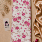 Elegant pink rose design with delicate beige leaves on a white background - Italian Silk (ST01)