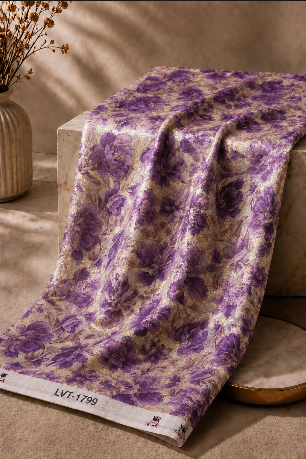 2026/08/1000061609.png Rich purple floral design with shimmering gold zari details - Chiffon Zari (ZR16) - Image 1