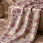 Elegant pink rose design with delicate gold zari details - Chiffon Zari (ZR16)