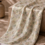 Soft pink floral design with sage green circles and elegant gold zari details - Chiffon Zari (ZR16)