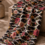 Bold rose floral design with black, white, and gold zari details - Chiffon Zari (ZR16)