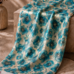 Vibrant turquoise blooms enriched with luminous golden accents for a fresh luxurious look - Chiffon Zari (ZR16)