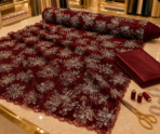 ⁦Deep burgundy French embroidered lace, richly embellished with sparkling crystal florals for a bold and glamorous look.⁩ - الصورة ⁦3⁩