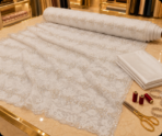 ⁦Ivory French embroidered lace, gracefully detailed with refined floral motifs and sparkling crystal accents for an exquisite finish.⁩ - الصورة ⁦3⁩