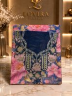 Ready-made embroidered silk fabric with elegant floral print and intricate embroidered neckline.(Italian Silk)