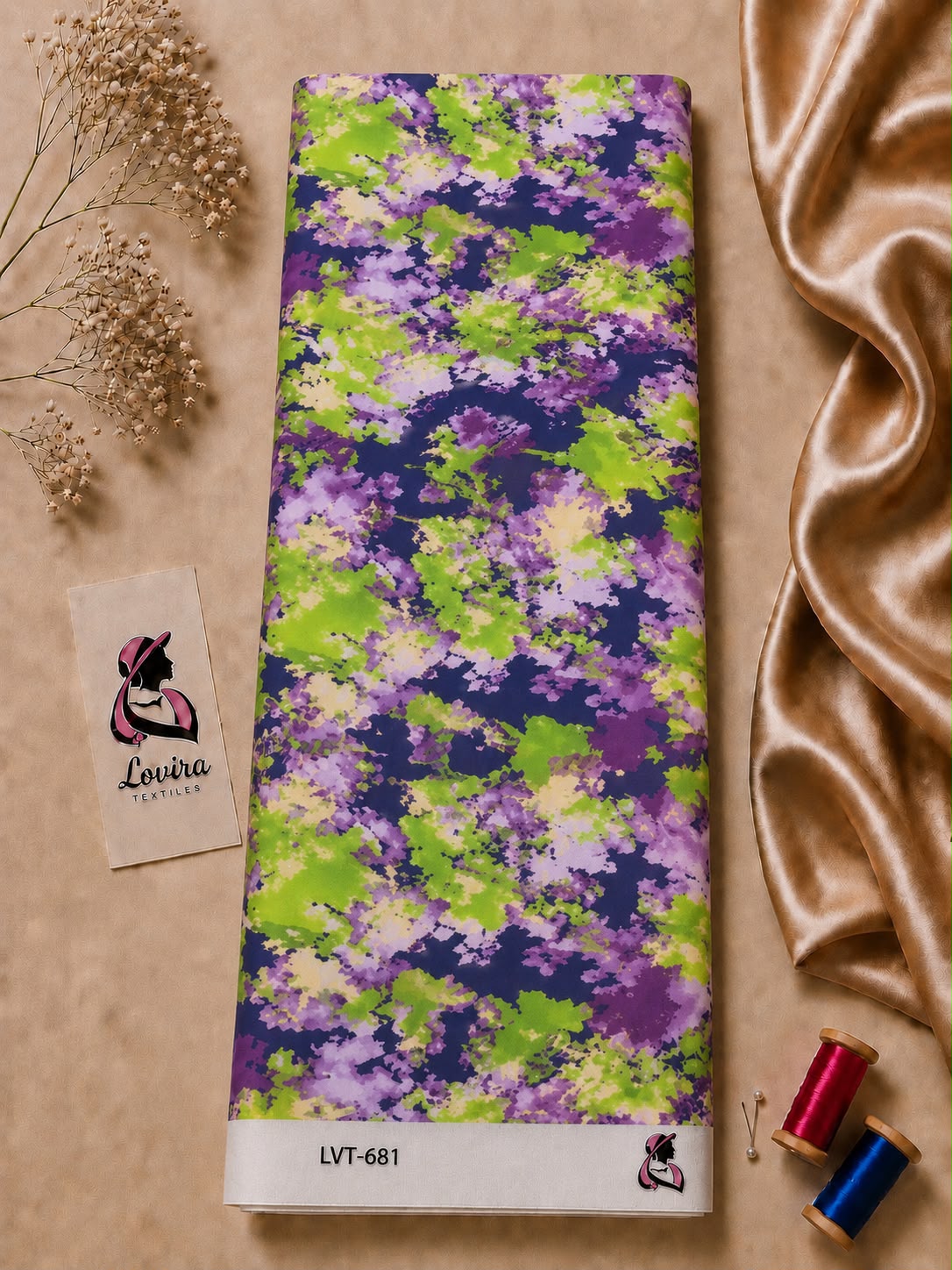 32593ec7-319e-4502-bb15-63a3d1b37d58 Abstract watercolor print in vibrant purple, lime, and navy tones-Italian Silk (ST01) - Image 1