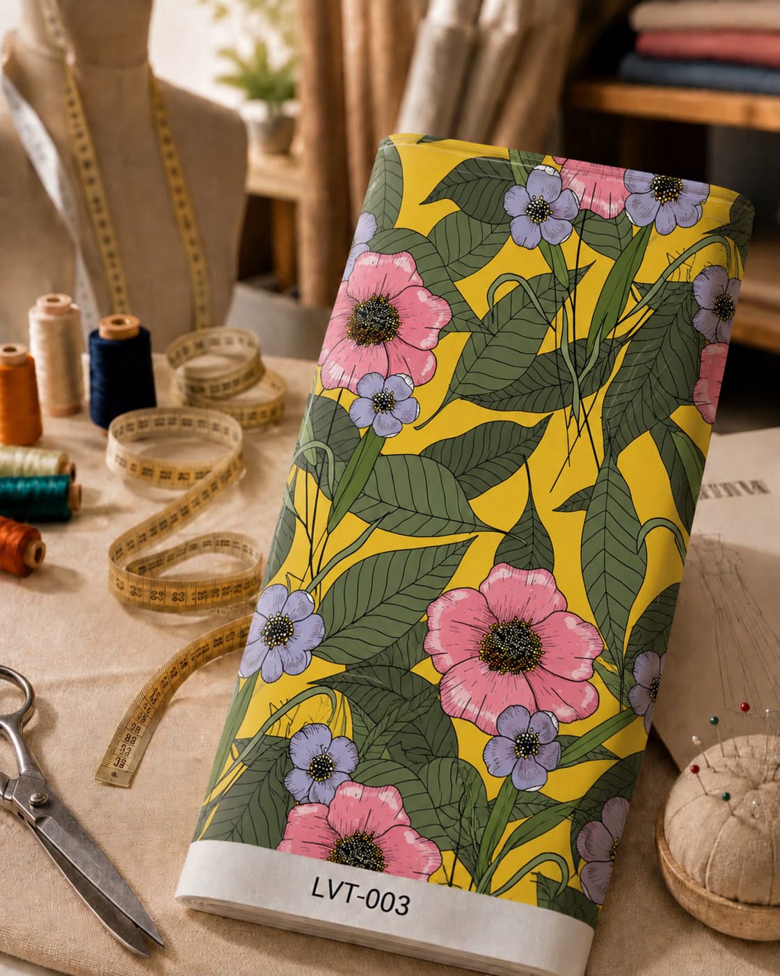 3f22a328-6df0-4c78-ba26-2b924e50aaa5 Vibrant floral print with bold blooms and lush botanical leaves. - Image 1