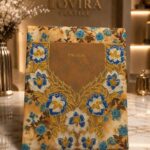 Ready-made embroidered fabric featuring a vintage floral print with an elegant embroidered neckline and luxurious gold accents.(Libirty Cotton)