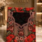 Ready-made embroidered silk fabric with a bold floral print and elegant embroidered neckline.(Italian Silk)