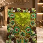 Ready-made embroidered fabric featuring a vibrant floral print with an elegant embroidered neckline and metallic accents-(Libirty Cotton)