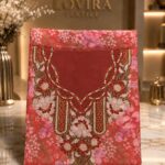 Ready-made embroidered silk fabric with a soft floral print and elegant embroidered neckline.(Italian Silk)