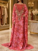Ready-made embroidered silk fabric with a soft floral print and elegant embroidered neckline.(Italian Silk) - Image 2