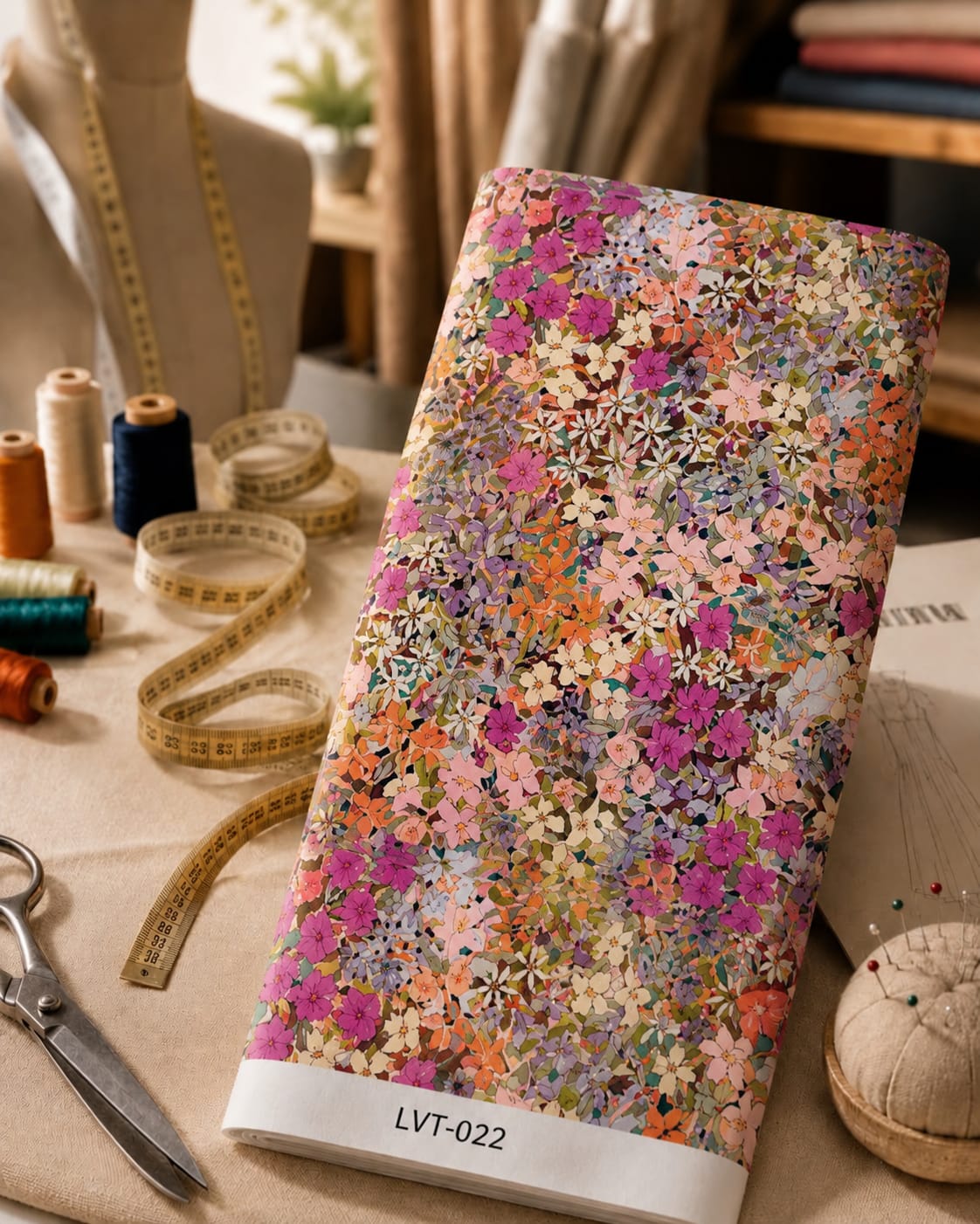 LVT-022 Colorful micro-florals create a vibrant, artistic garden look. - Image 1