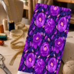 Vibrant purple floral print with layered blooms and deep navy foliage.