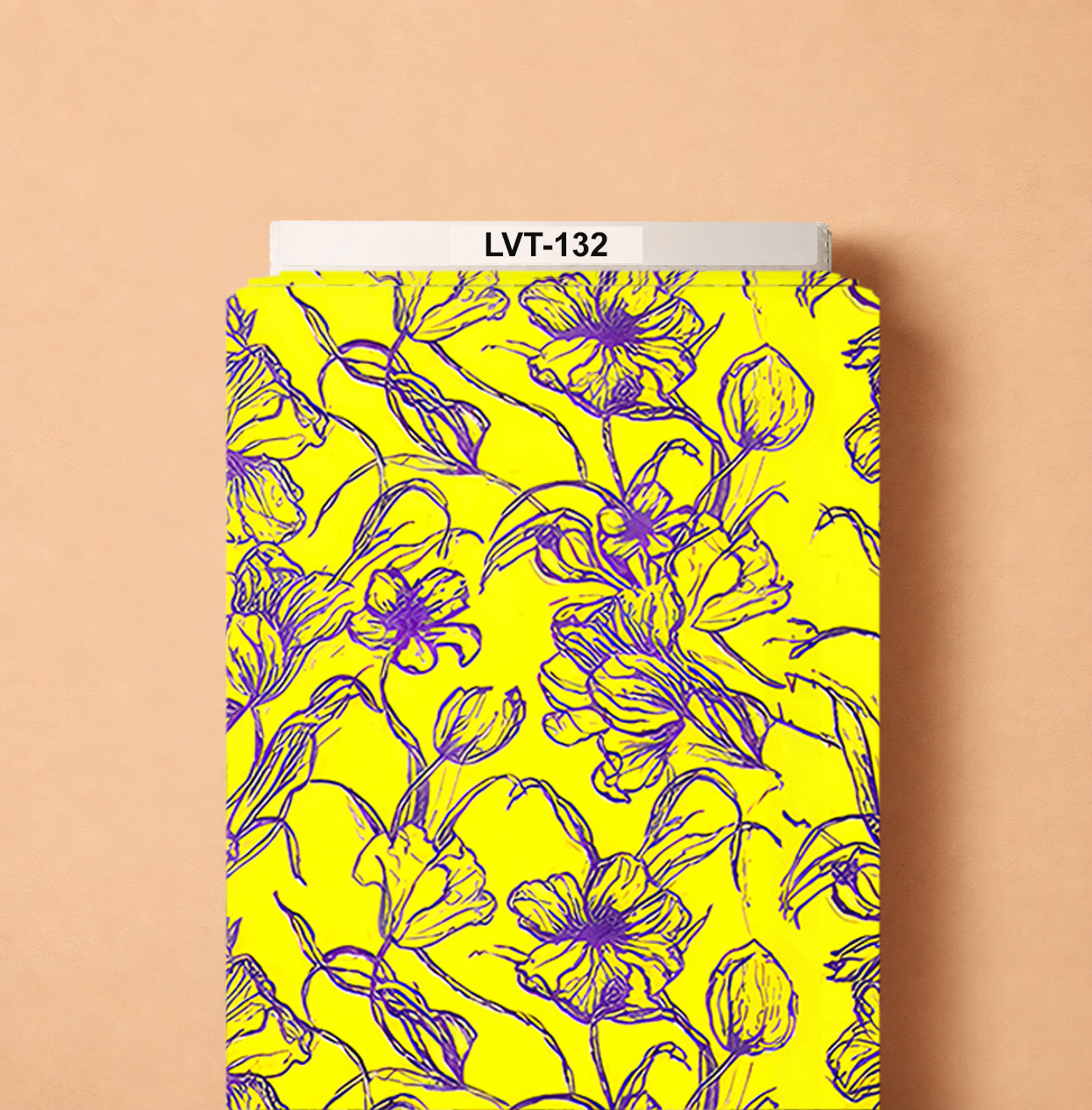LVT-132 Bold botanical line-art print featuring expressive purple flowers and flowing stems on a vibrant yellow background. - Image 1