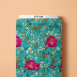 Elegant floral design featuring rich magenta blossoms, delicate ivory flowers, and graceful dark-green foliage over a vibrant turquoise background.