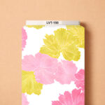 Bold oversized floral design featuring soft pink and vibrant yellow blossoms on a crisp white background, creating a fresh and cheerful look.