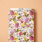 Elegant vintage-inspired floral design featuring layered pink, lavender, yellow, and soft blue blossoms with olive-green foliage on a warm ivory background.