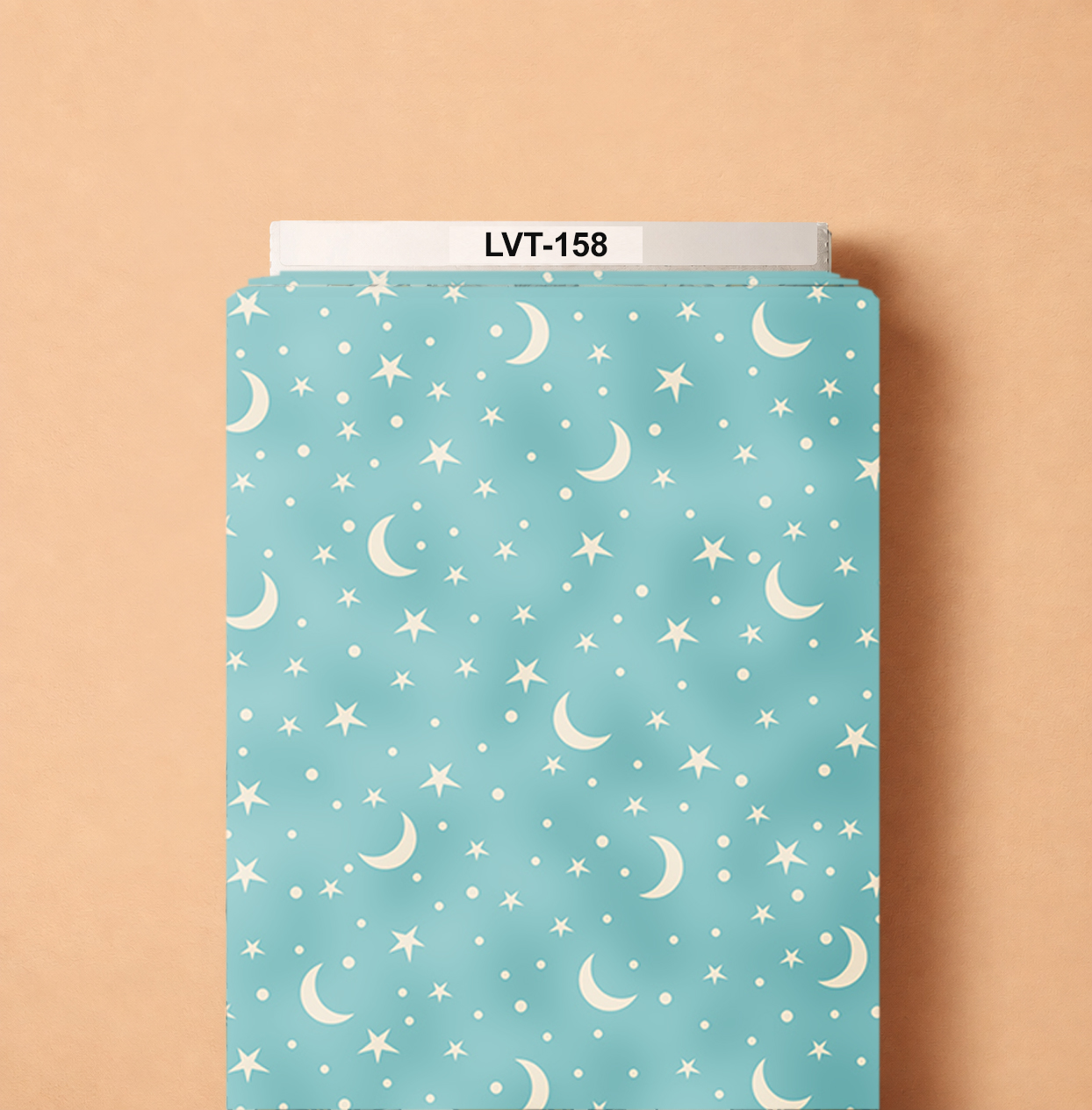 LVT-158 Charming celestial design featuring ivory crescent moons, scattered stars, and tiny dots across a soft sky-blue background. - Image 1