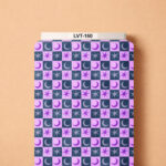 Retro celestial checkerboard design featuring alternating crescent moons and stars in vibrant purple, lavender, silver-gray, and deep navy tones.