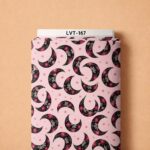 Floral crescent moons with delicate stars on a soft pink background.