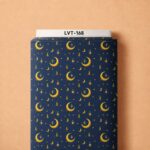 Golden crescent moons, stars, and glowing lanterns on a deep navy background.