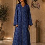 Blue denim fabric with a subtle tonal floral jacquard pattern-Demin L Blue