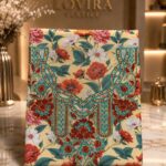 Ready-made embroidered silk fabric with a vibrant floral print and elegant embroidered neckline.(Italian Silk)