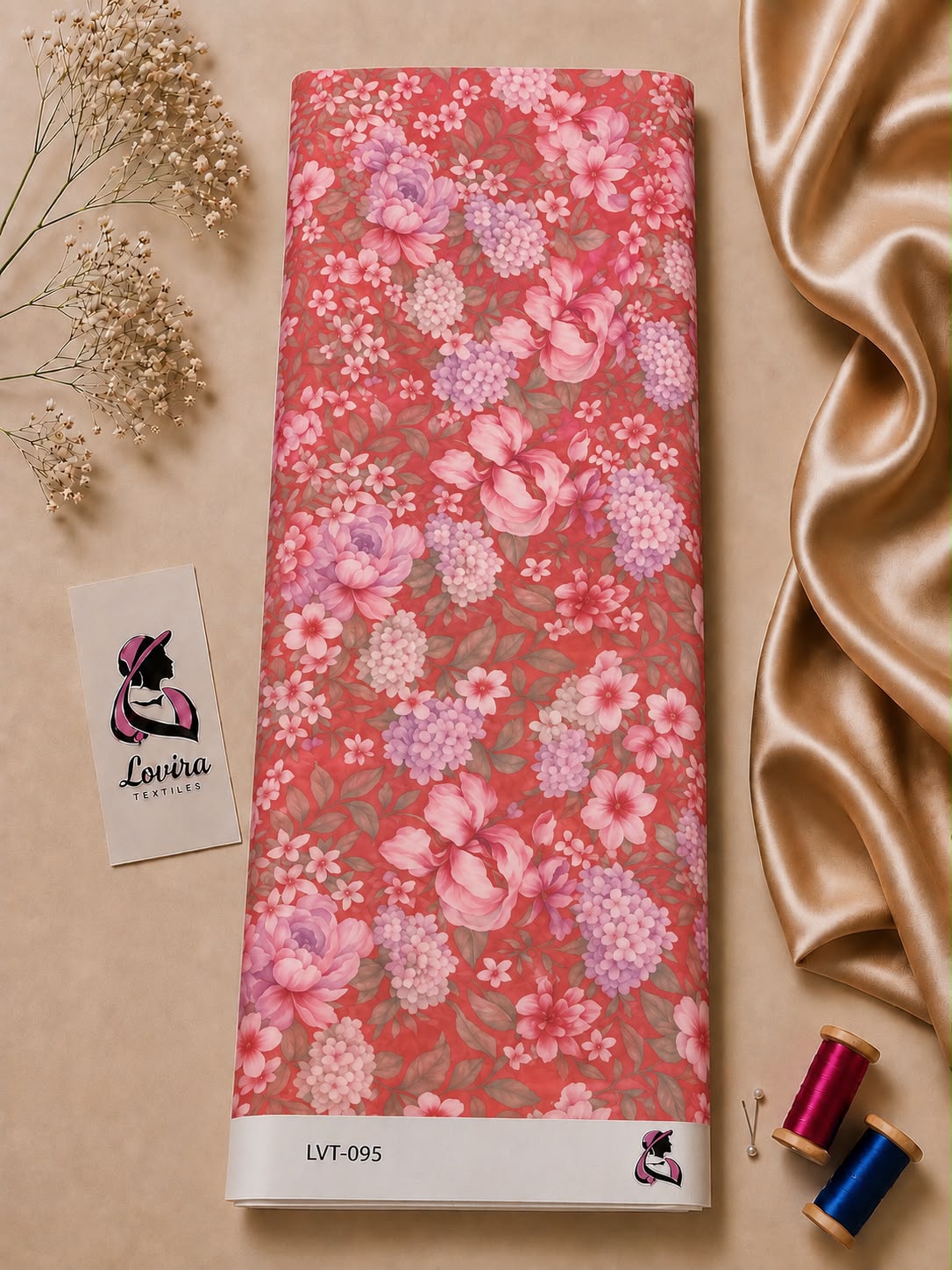 c3cefd41-caae-4767-88a9-f545a7243cf1 Delicate pastel floral print with soft pink blooms and lavender accents-Italian Silk (ST01) - Image 1