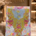 Ready-made embroidered silk fabric with a soft pastel floral print and elegant embroidered neckline.(Italian Silk)