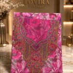 Ready-made embroidered silk fabric with a vibrant floral print and elegant embroidered neckline.(Italian Silk)
